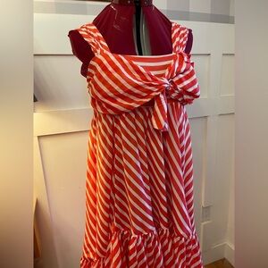 Diane Von Furstenberg Silk Blend Made In Italy Red and White Striped Dress Large